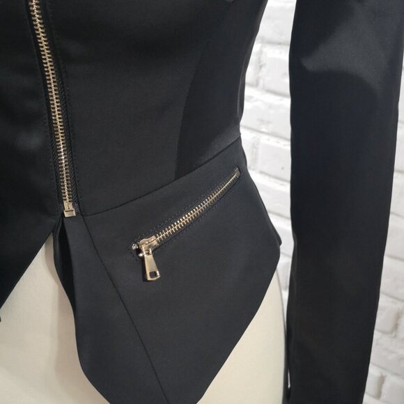 bebe Ladies Black Size 2 Off Set Zipper Tab Collar Lined & Fitted Tuxedo Jacket - Picture 5 of 14